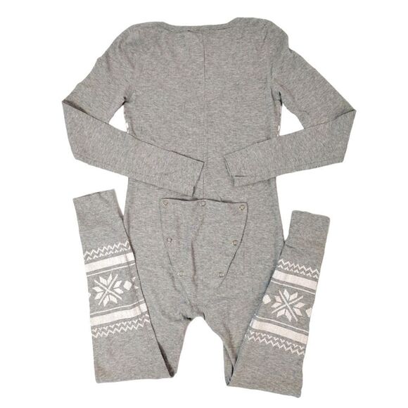VS PINK Thermal Onesie Pajama M Grey Fair Isle Drop Seat 2016 Limited Rare - Picture 8 of 12